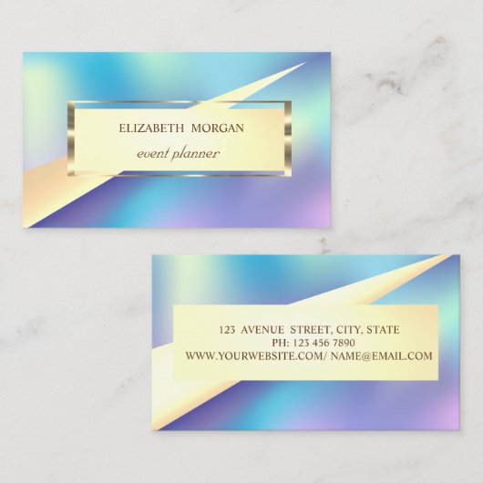 Moderne Geometrische Lijst Gold Holographic Visitekaartje (Voorkant / Achterkant)