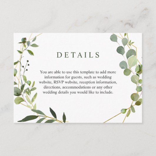 Moderne Geometrische Lijst van Eucalyptus Informatiekaartje (Voorkant)