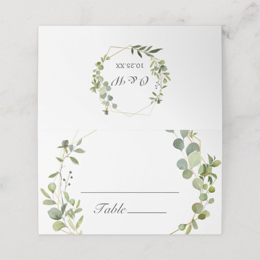 Moderne Geometrische Lijst-weduwentabel met eucaly Plaatskaartje (Buitenkant ongevouwen)