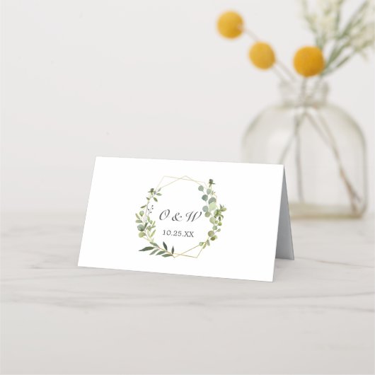 Moderne Geometrische Lijst-weduwentabel met eucaly Plaatskaartje (Achterkant)