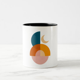 Moderne Geometrische Maan Abstracte Kunst Tweekleurige Koffiemok