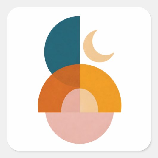Moderne Geometrische Maan Abstracte Kunst Vierkante Sticker (Voorkant)