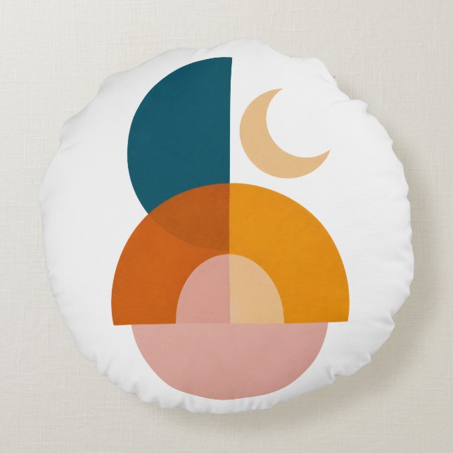 Moderne Geometrische Maan Abstracte Kunstprint Rond Kussen (Achterkant)