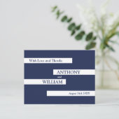 Moderne geometrische marine blauw wit bruiloft dan briefkaart (Staand voorkant)
