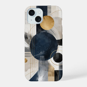 Moderne geometrische marine gouden telefoonhoes iPhone 15 case