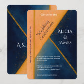 Moderne geometrische marine koraal bruiloft kaart (Voorkant / Achterkant)