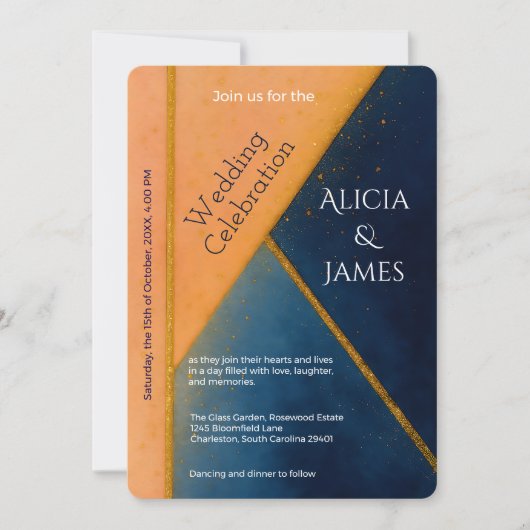 Moderne geometrische marine koraal bruiloft kaart (Voorkant)