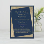 Moderne geometrische marineblauw gouden bruiloft menu (Staand voorkant)