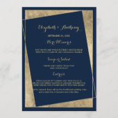 Moderne geometrische marineblauw gouden bruiloft menu (Voorkant)