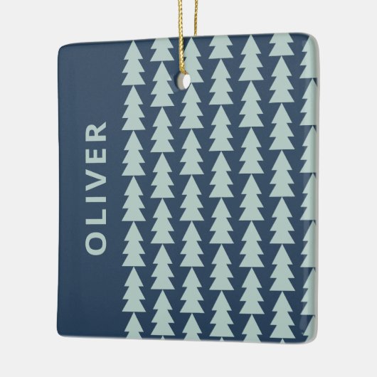 Moderne geometrische marineblauwe kerstboom grafis keramisch ornament (Links)