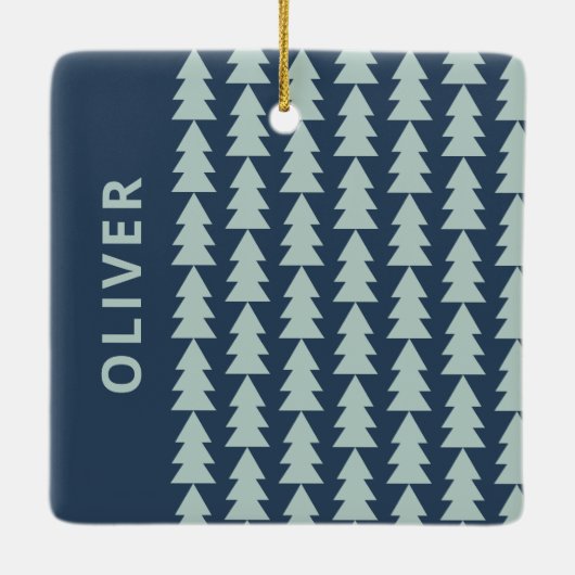 Moderne geometrische marineblauwe kerstboom grafis keramisch ornament (Achterkant)