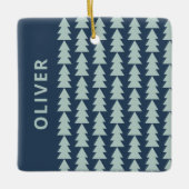 Moderne geometrische marineblauwe kerstboom grafis keramisch ornament (Voorkant)