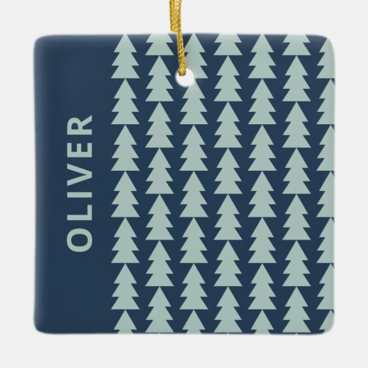 Moderne geometrische marineblauwe kerstboom grafis keramisch ornament (Voorkant)