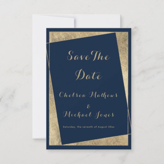 Moderne geometrische marineblauwfaux goud sparen d save the date (Voorkant)
