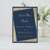 Moderne geometrische marineblauwfaux goud sparen d save the date (Staand voorkant)