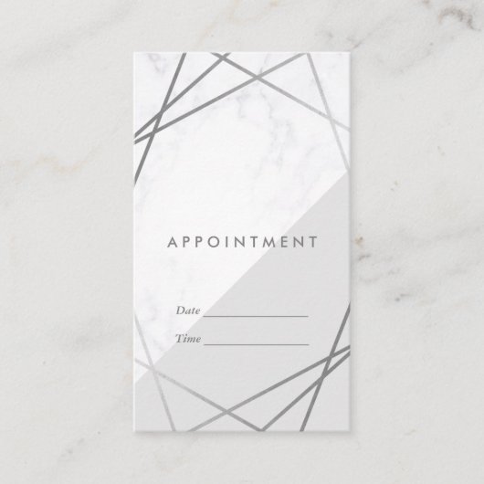 Moderne geometrische marmer & grijze afspraak vert visitekaartje (Voorkant)