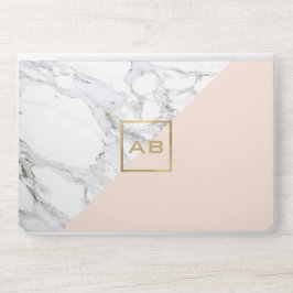 Moderne geometrische marmer/roze monogram Logo HP Laptopsticker
