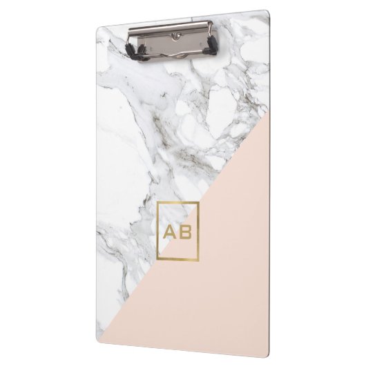 Moderne geometrische marmer/roze monogram Logo Klembord (Links)