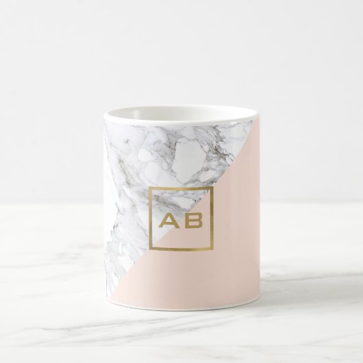 Moderne geometrische marmer/roze monogram Logo Koffiemok (Center)