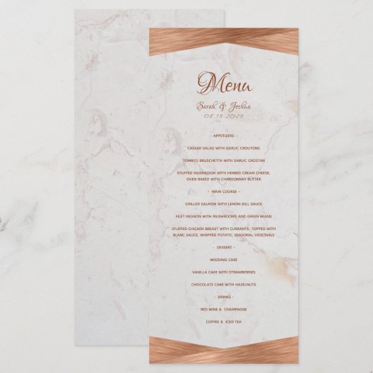 Moderne geometrische marmeren koper kalligrafie br menu (Voorkant / Achterkant)