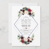 Moderne Geometrische Merlot Navy Blauwe Bloemige B Kaart (Voorkant)