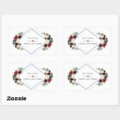 Moderne Geometrische Merlot Navy Blauwe Bloemige T Rechthoekige Sticker (Vel)