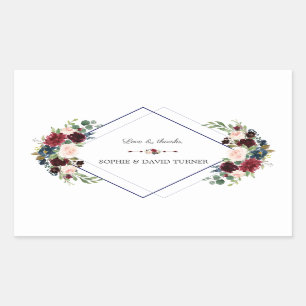 Moderne Geometrische Merlot Navy Blauwe Bloemige T Rechthoekige Sticker