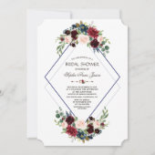 Moderne geometrische Merlot Navy bloemrijke bruilo Kaart (Voorkant)