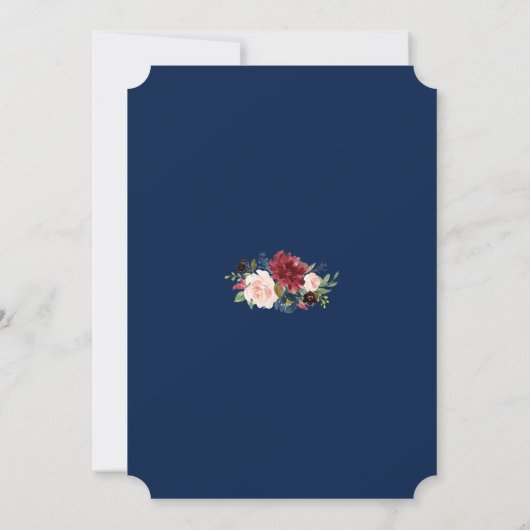 Moderne geometrische Merlot Navy bloemrijke bruilo Kaart (Achterkant)