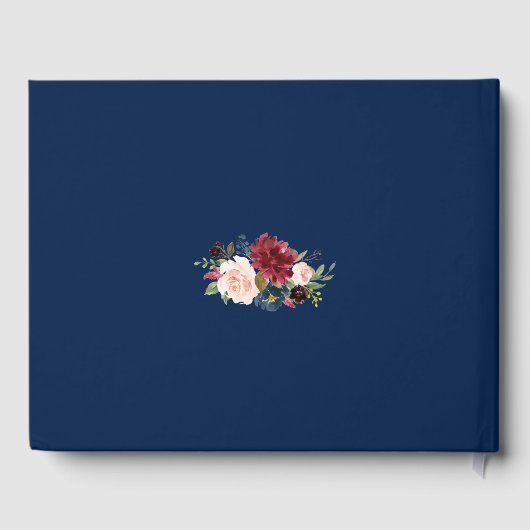 Moderne geometrische Merlot-navyblauwe bloemige br Gastenboek (Achterkant)