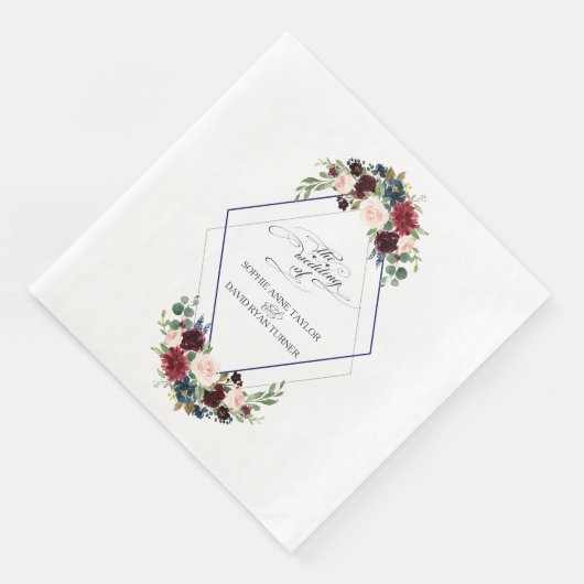 Moderne geometrische Merlot-navyblauwe bloemige br Servet (Hoek)