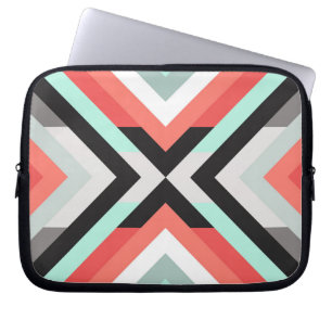 Moderne geometrische mint groen- en koraalroze ont laptop sleeve
