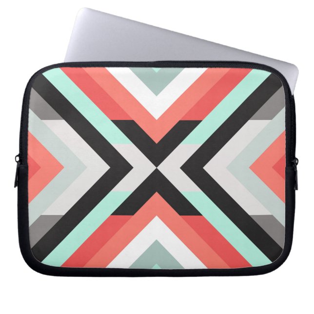 Moderne geometrische mint groen- en koraalroze ont laptop sleeve (Voorkant)