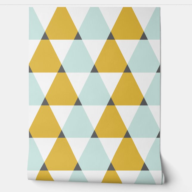 Moderne Geometrische Mint Yellow Triangles Patroon Behang (Afrollen)