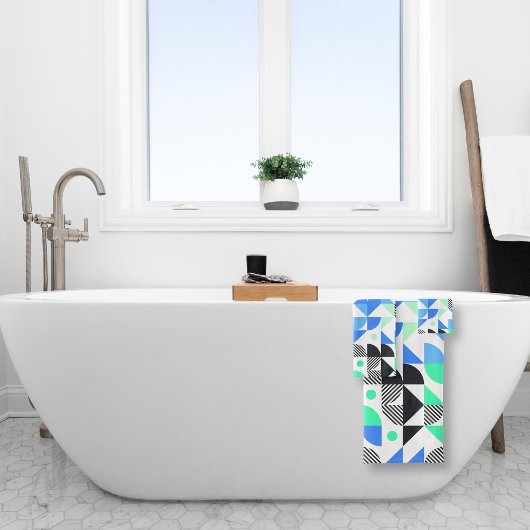 Moderne Geometrische Mintgroen Blauw Bad Handdoek