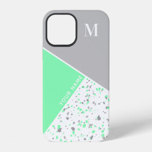 Moderne Geometrische Mintgroene Grijze Terrazzo Mo iPhone 12 Hoesje