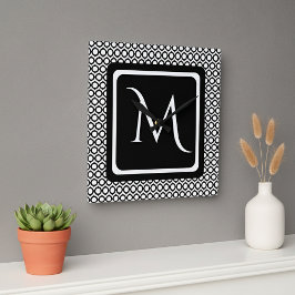 Moderne Geometrische Monogram Zwart Wit Vierkante Klok