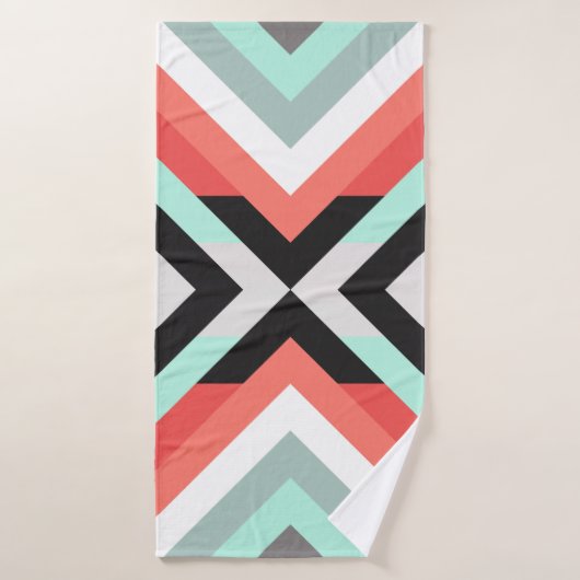 Moderne Geometrische Munt Coral White Design Badhanddoek (Badhanddoek)