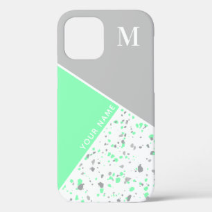 Moderne Geometrische Munt Green Grey Terrazzo Mono Case-Mate iPhone Case