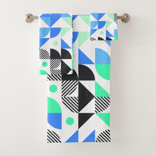 Moderne geometrische munt groen blauw bad handdoek (Insitu)