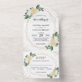 Moderne Geometrische Natuur Groene gouden bruiloft All In One Uitnodiging (Binnen)
