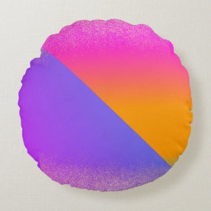 Moderne Geometrische Neon Ombre Driehoek Glitter Rond Kussen