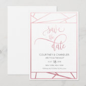 Moderne Geometrische Nep Roze Gouden Bewaar de Dat Save The Date (Voorkant / Achterkant)