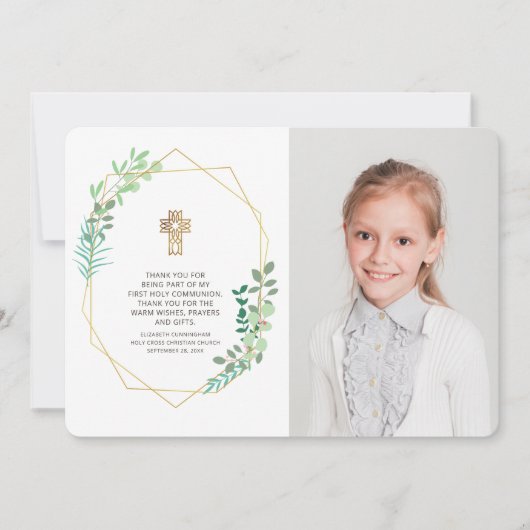 Moderne Geometrische olievlek Fotocommunie Dank u Bedankkaart (Voorkant)