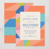 Moderne Geometrische Oranje Blauwe GraduPartij Kaart (Voorkant / Achterkant)