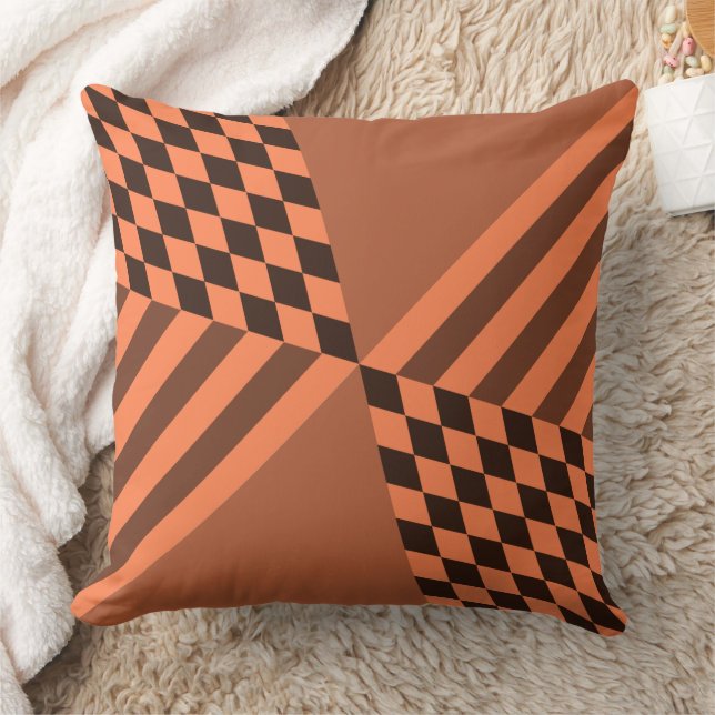 Moderne geometrische Oranje Stripes Diamond Checke Kussen (Deken)