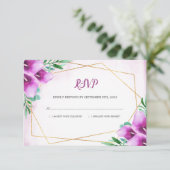 Moderne geometrische Paarse Calla Lily Bloemenbrui RSVP Kaartje (Staand voorkant)
