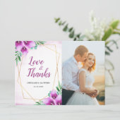 Moderne geometrische Paarse Calla Lily bruiloft fo Bedankkaart (Staand voorkant)