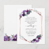 Moderne Geometrische Paarse Floral Greenery Weddin Kaart (Voorkant / Achterkant)