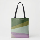Moderne Geometrische Paarse Groene Grafisch Gepers Tote Bag (Voorkant)
